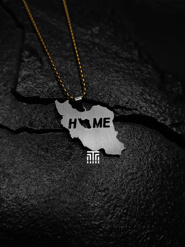 گردنبند استیل نقشه ایران HOME با زنجیر ویتالی طلایی